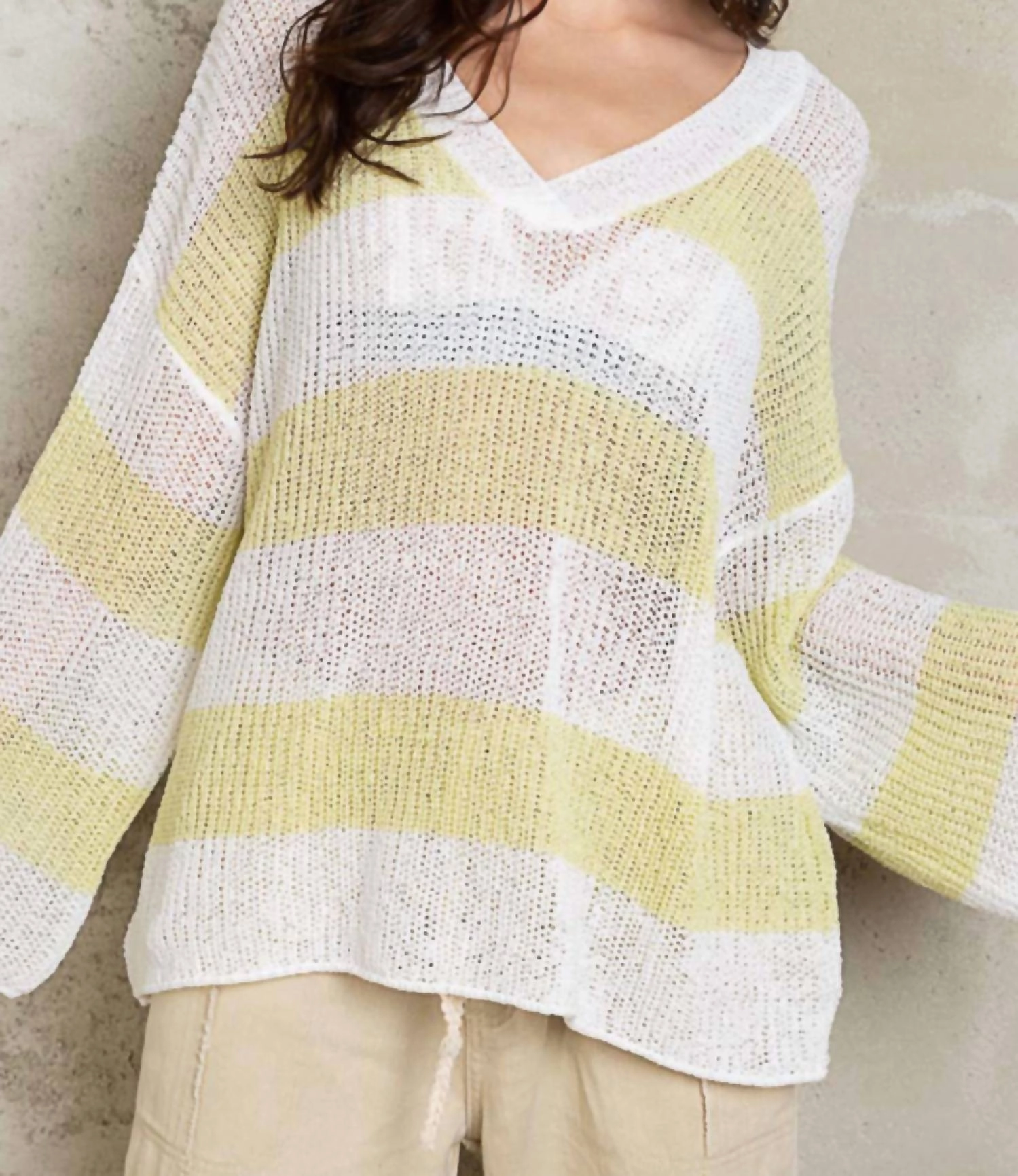 Knit Fabric Layered Wearable Evelyn Open-Knit Top In White/yellow