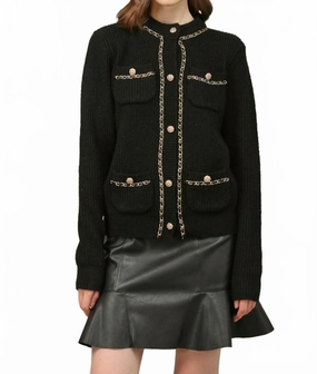 Snuggle Fit Chain And Gold Button Cardigan In Black