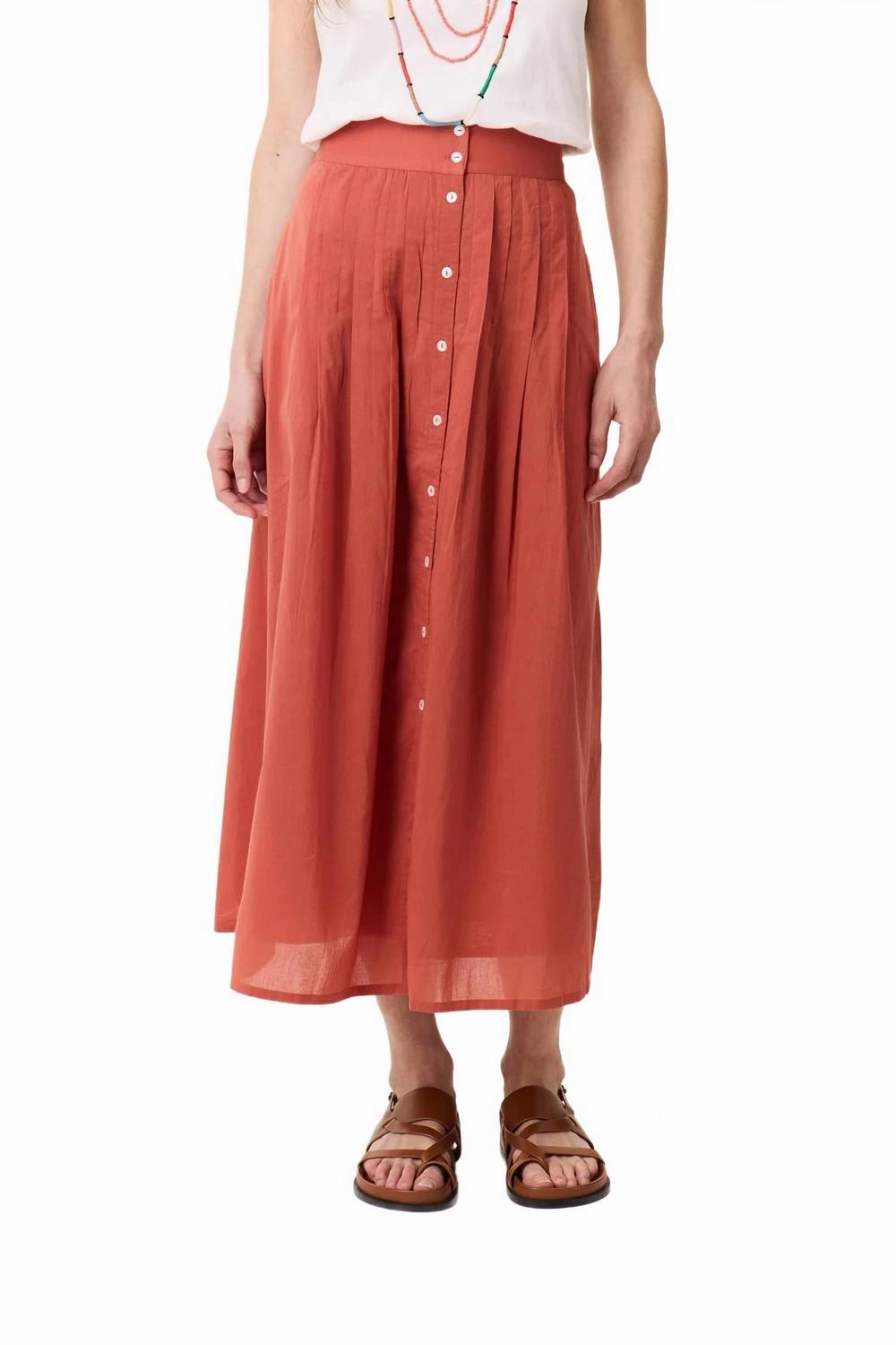 Soft Aesthetic Joni Pleat Skirt In Terracotta
