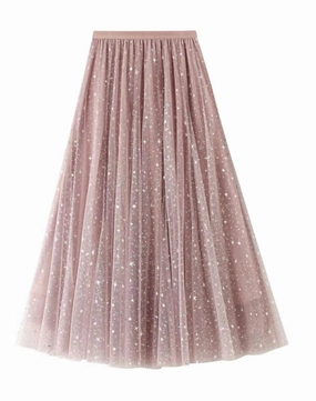 Trendy Style Women's Star Sparkles Midi Skirt In Pink