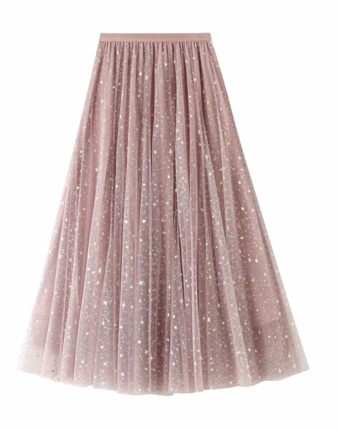 Trendy Style Women's Star Sparkles Midi Skirt In Pink