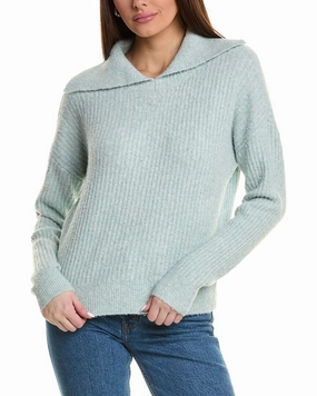 Lilla P Easy Split Collar Wool-Blend Sweater Comfy Trend Cozy Basics