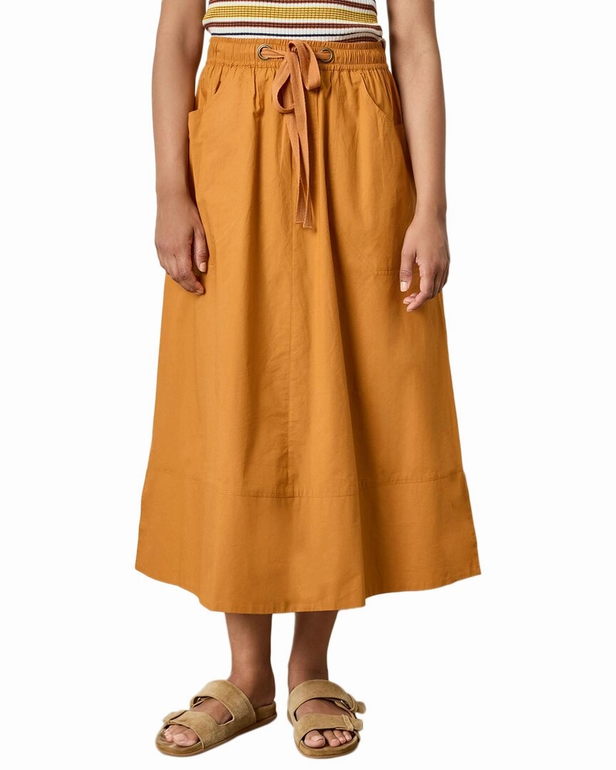 Lilla P Long Poplin Skirt Front Slit Draped Design