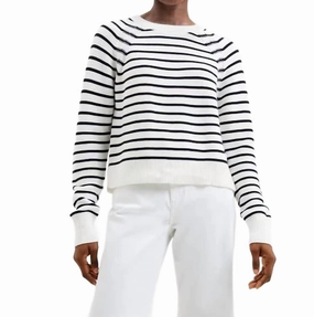 Timeless Knit Timeless Layering Lillie Mozart Stripe Crew Sweater In Ecru/blue