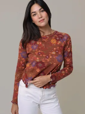 Versatile Comfort Stylish Design Lily Cotton Long Sleeve Tee Shirt - Aster Clusters Brown