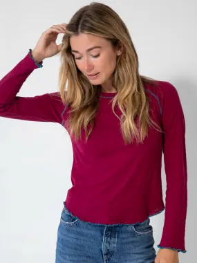 Lily Cotton Long Sleeve Tee Shirt - Cranberry Daily Comfort