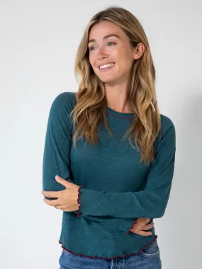 Lily Cotton Long Sleeve Tee Shirt - Teal Anti Shrinkage Treatment Easy Style Wear