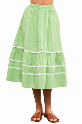 Subtle Mood Family Celebration Lime Ric Rac Midi Skirt In Apple Green