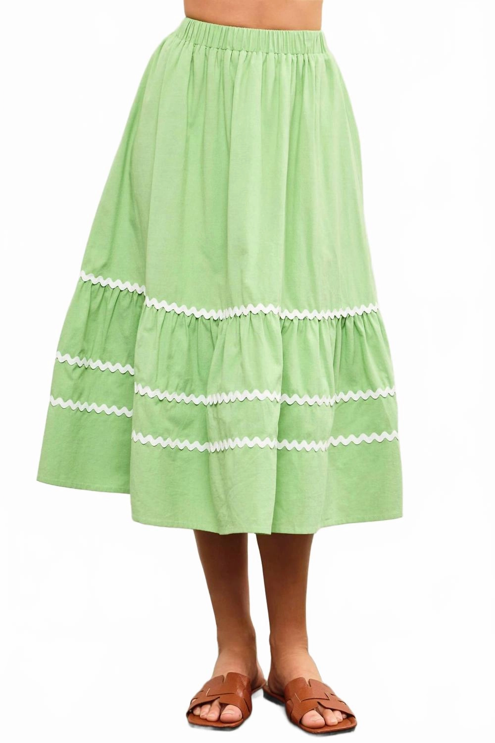 Subtle Mood Family Celebration Lime Ric Rac Midi Skirt In Apple Green