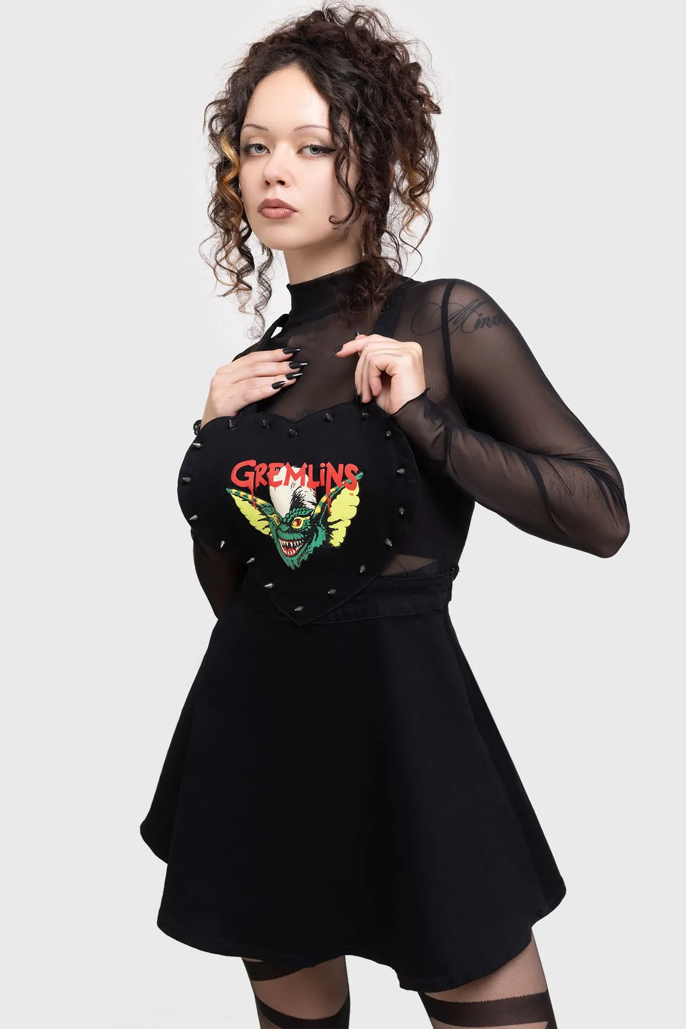 Flowy-Shape Gremlin Stripe Pinafore Dress