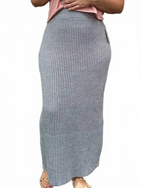 Soft Combo Knit Sweater Long Pencil Skirt In Grey