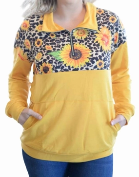 Chic Knit Fashionable Wear Sunflower Zip Up Pullover In Yellow