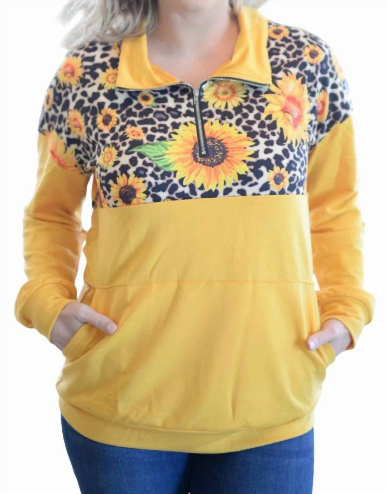 Flexible Neck Opening Trendy Wear Sunflower Zip Up Pullover In Yellow
