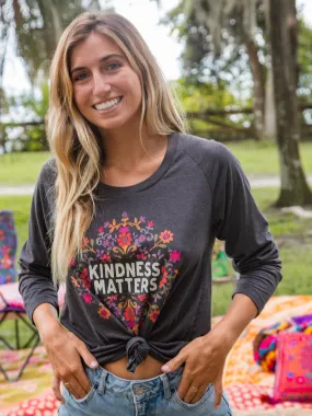 Simple Yet Cozy Comfort Fit Long Sleeve Boho Cotton Tee Shirt - Kindness Matters