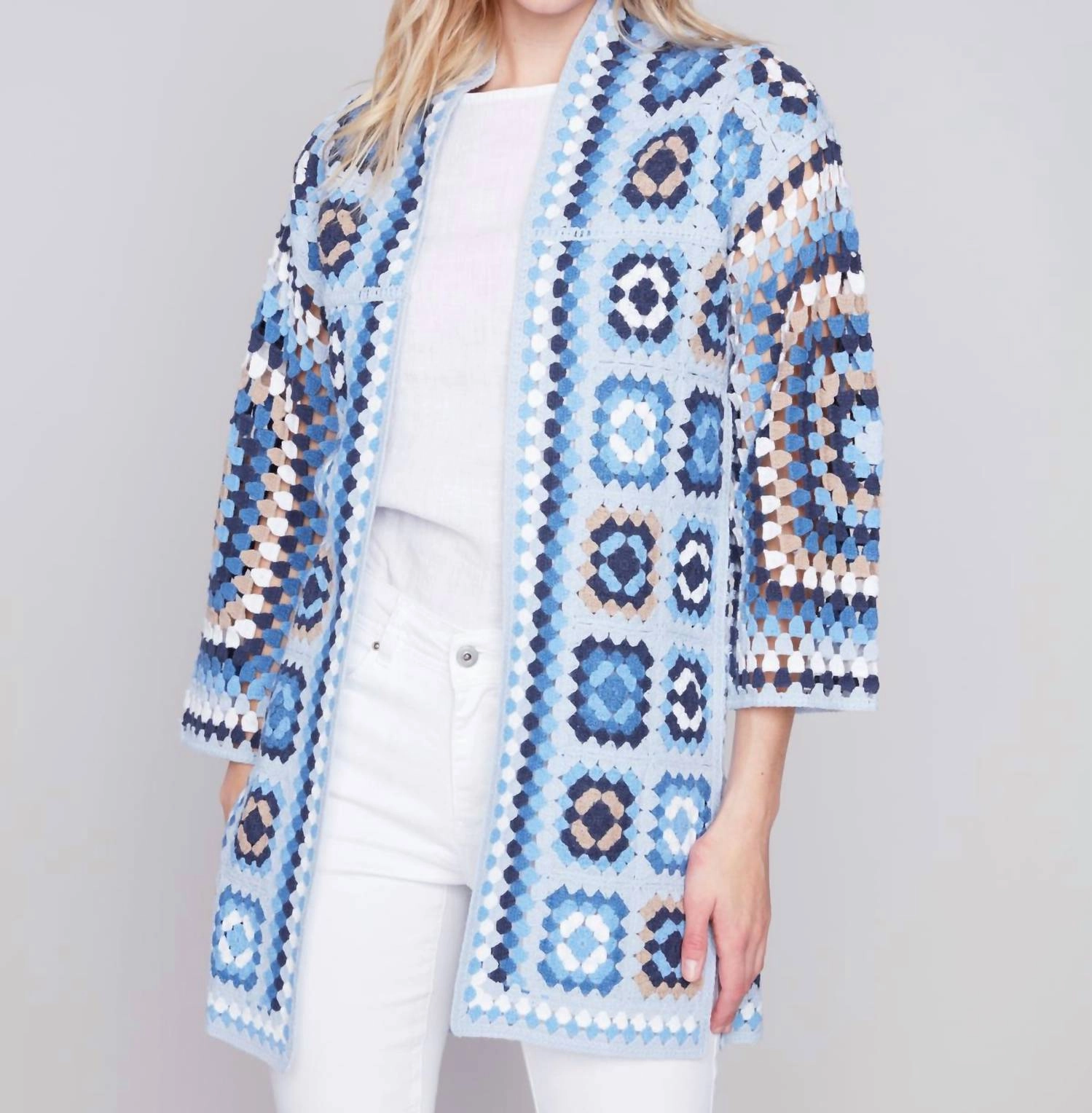 Long Crochet Cardigan In Denim Trendy Outfit Snuggly Pieces