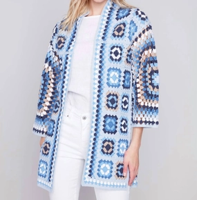 Long Crochet Cardigan In Denim Trendy Outfit Snuggly Pieces