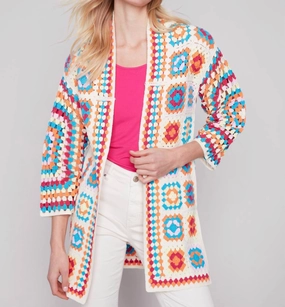 Long Crochet Cardigan In Punch Luxury Comfort