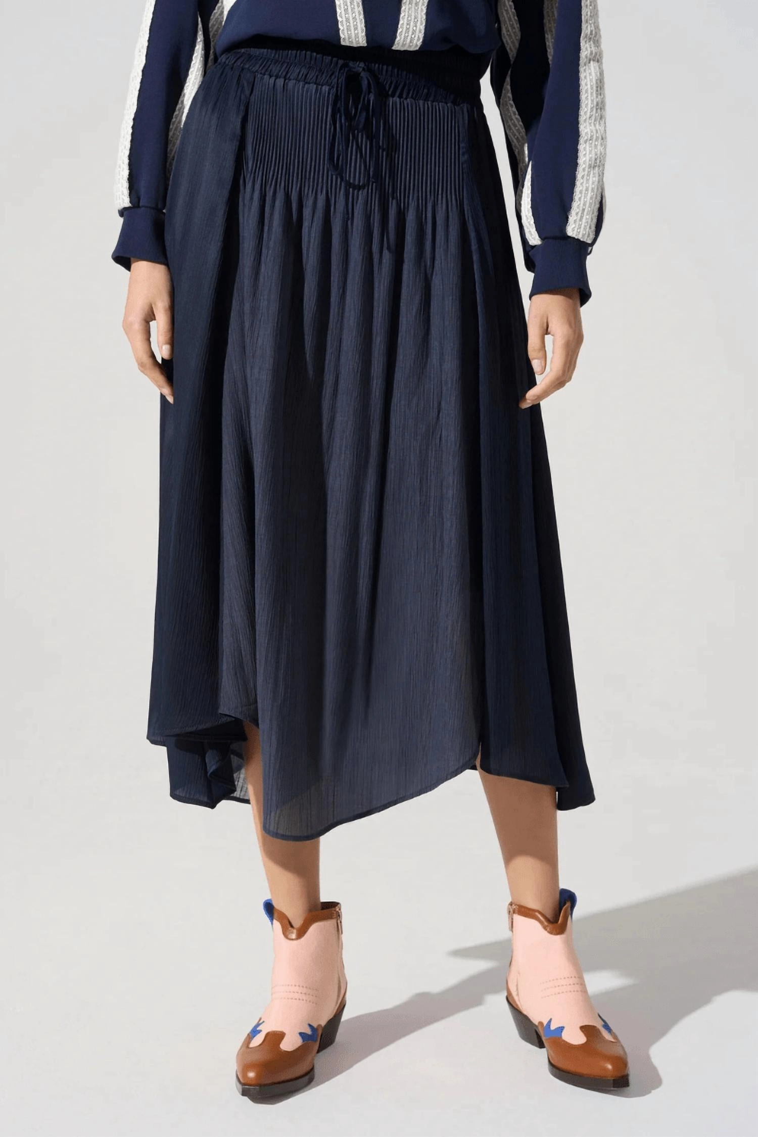 Long Elastic Midi Skirt In Navy Organic Cotton
