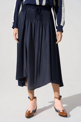 Long Elastic Midi Skirt In Navy Organic Cotton