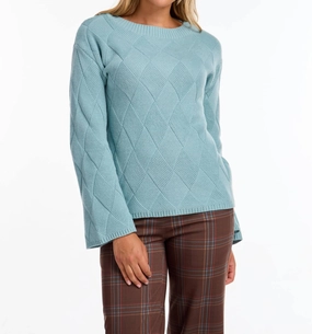 Cozy Apparel Seasonal Fashion Long Sleeve Boat Neck Sweater In Aqua