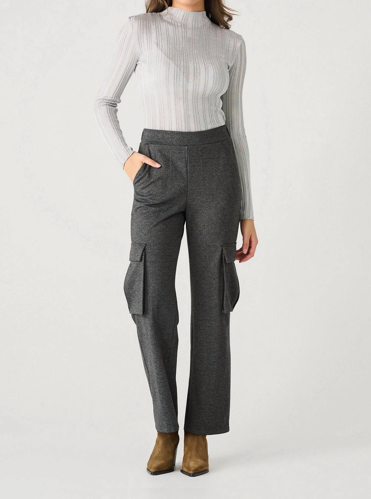 Long Sleeve Ribbed Shimmer Top In Silver Comfy chic Knit Fabric
