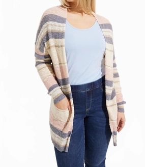 Versatile Comfort Long Sleeve Striped Cardigan In Multi Pastel