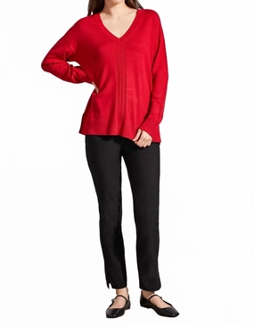 Long Sleeve V-Neck Sweater With Cables In Scarlet Fashionable Layer Casual Comfort