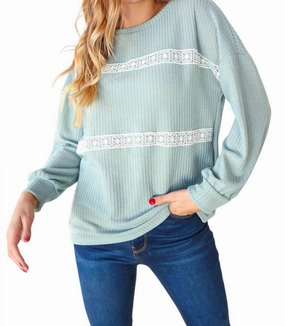 Knit Design Cozy Style Wear Long Sleeve With White Crochet Sweater In Sage