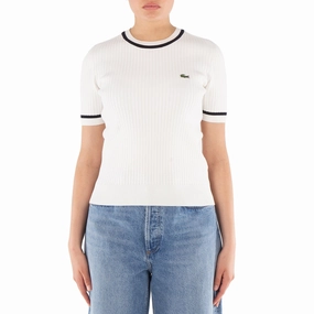 Lacoste Crew Neck Pull Over Knit Sweater Comfy Knitwear Durable Reinforced Elbows