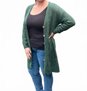 fuzzy texture Comfort First Loose Woven Cardigan In Green