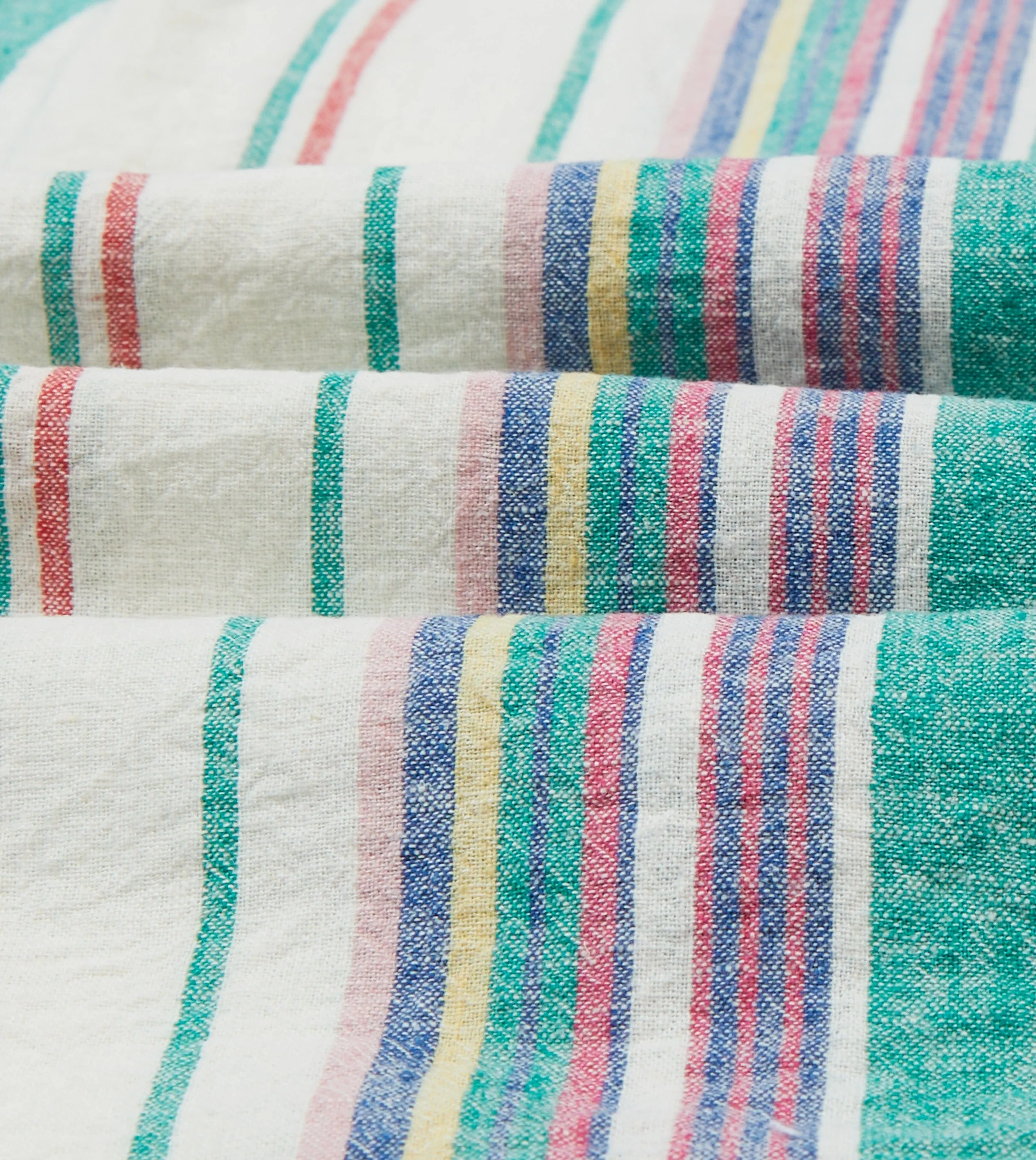 Ecru, Purple and Green Stripe Linen-Cotton Long Point Collar Shirt Multi Pocket Utility