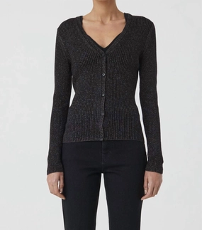 Garment Dyed Finish Warm Layers V-Neck Cardigan In Black