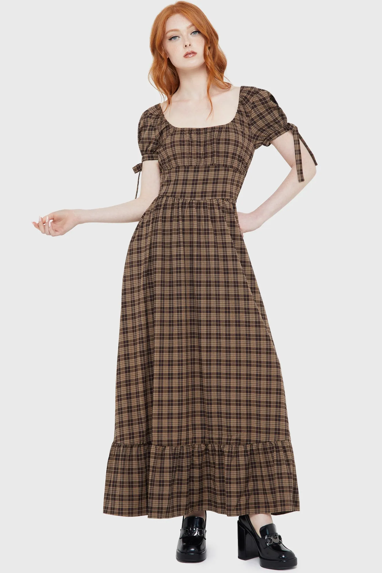 Grim Gretchen Dress [BROWN TARTAN] Countryside-Style Bold Cut