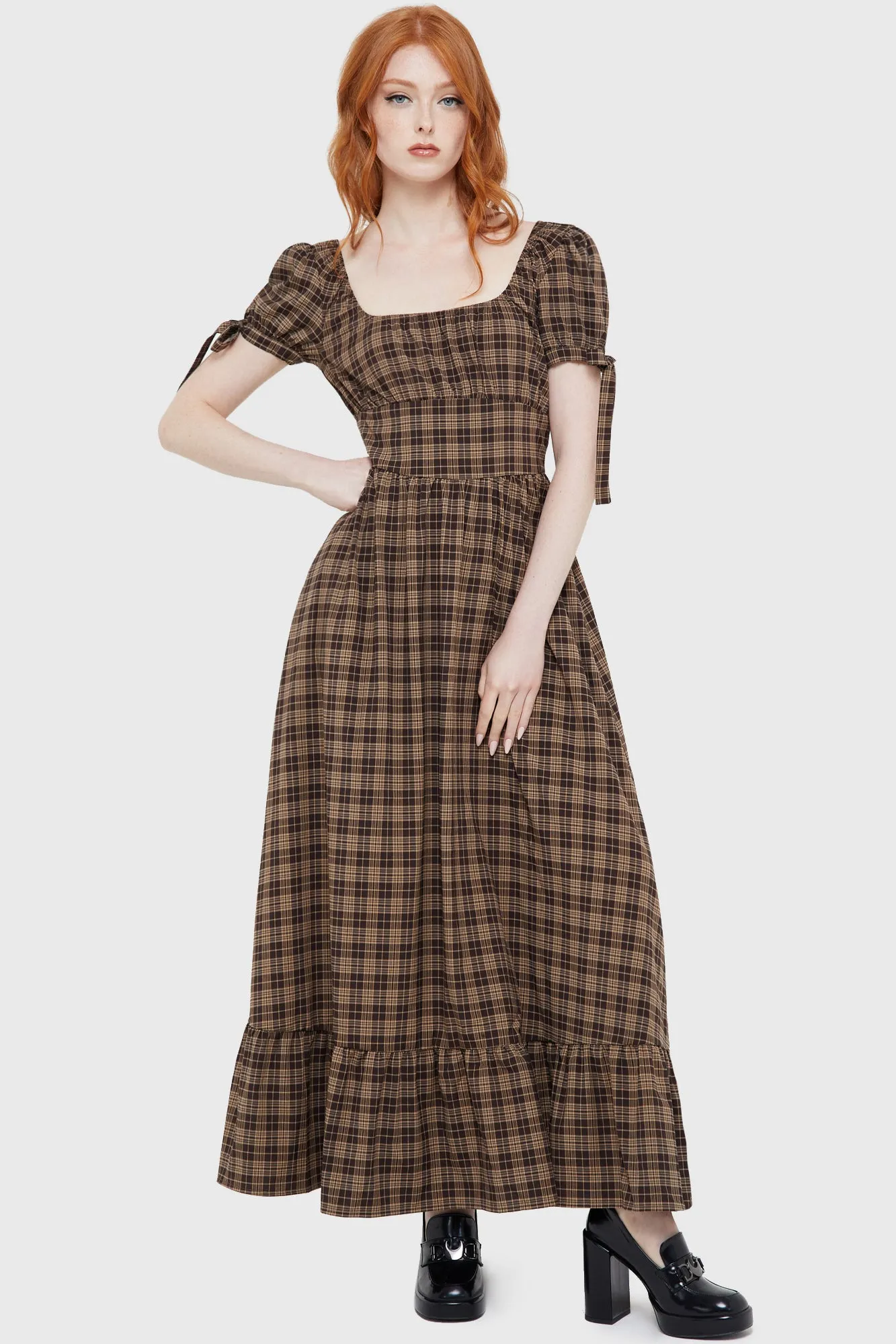 Asymmetrical hem Exclusive-Design Grim Gretchen Dress [BROWN TARTAN]