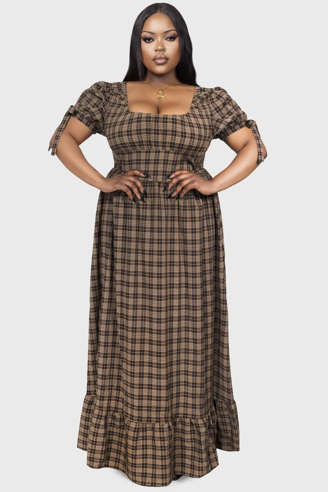 Grim Gretchen Dress [BROWN TARTAN] Sculpted Fit Shared Moment