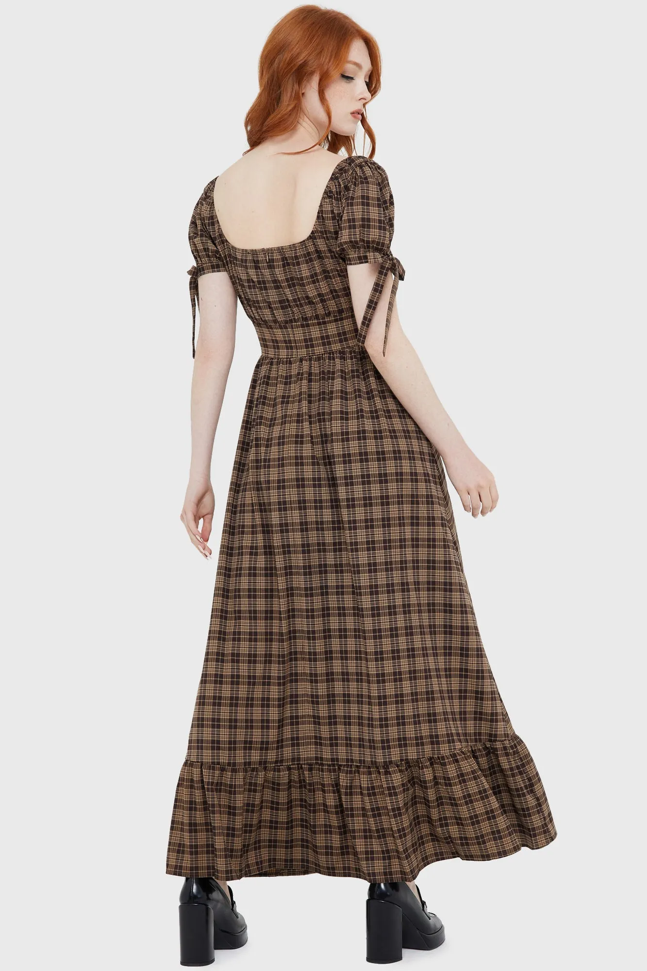 Romantic Soft Seasonal Must-Have Grim Gretchen Dress [BROWN TARTAN]