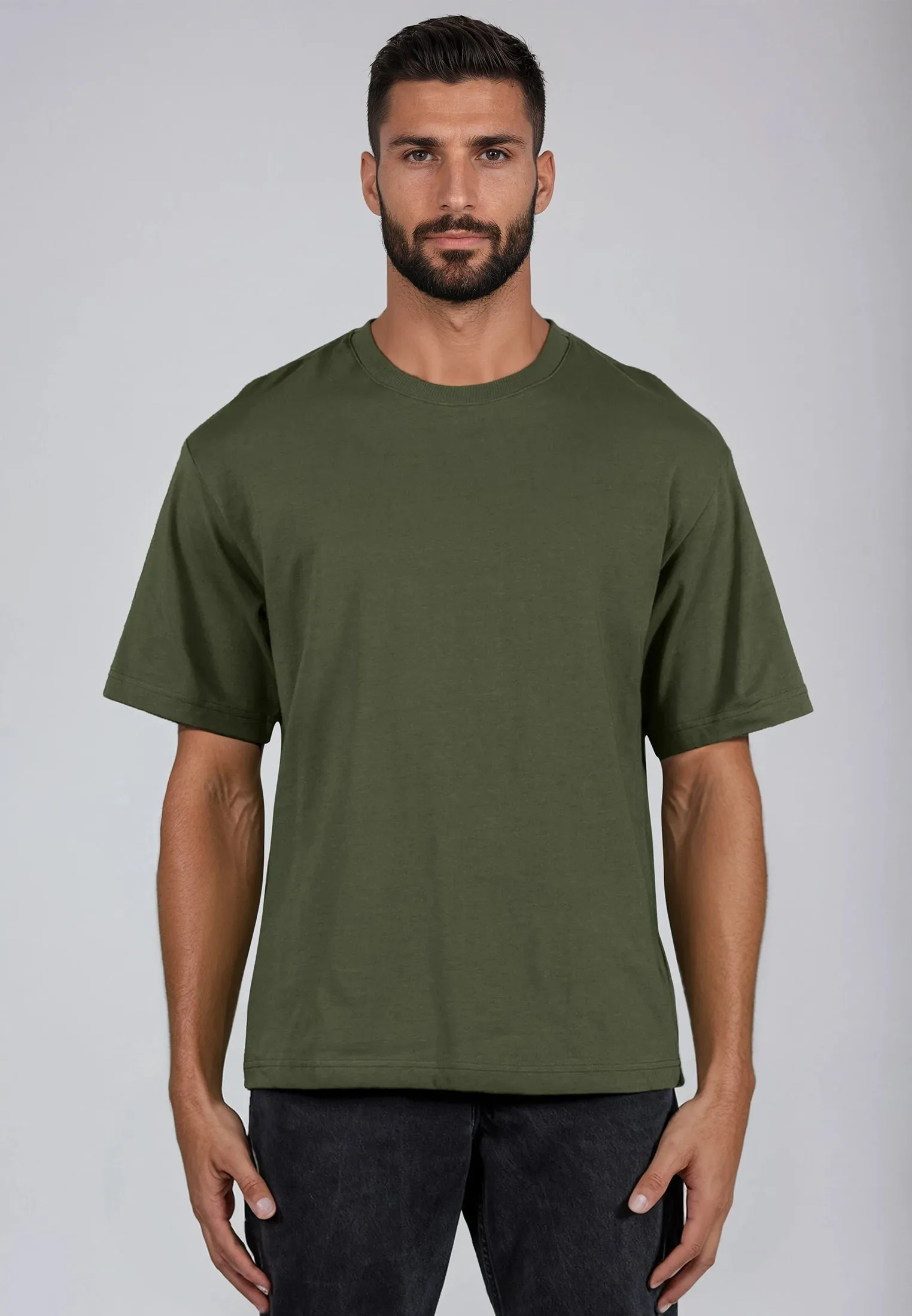 OVERSIZED HEAVY BLOCK T-SHIRT ARMY GREEN TaglessCollar