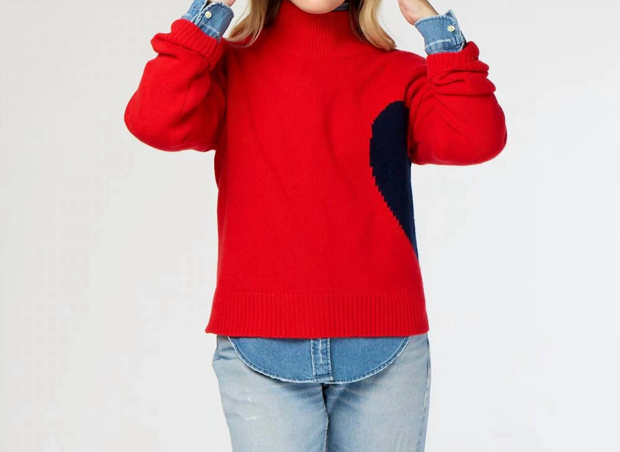 Winter Ready Look Cozy Texture Lucy Imperfect Heart Sweater In Cherri Red