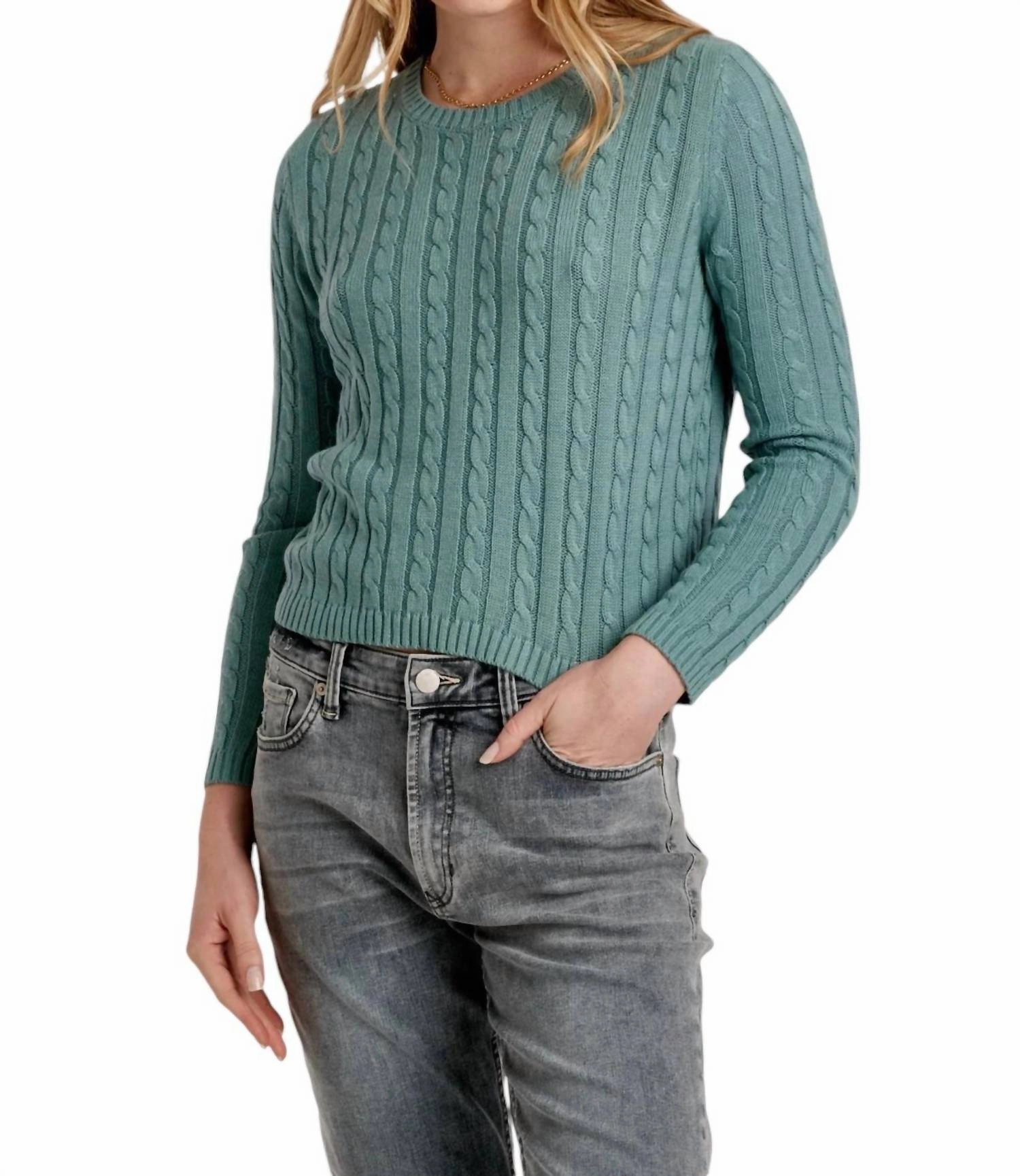 Comfy Fashion Fashionable Layering Lupe Cable Sweater In Slate Blue