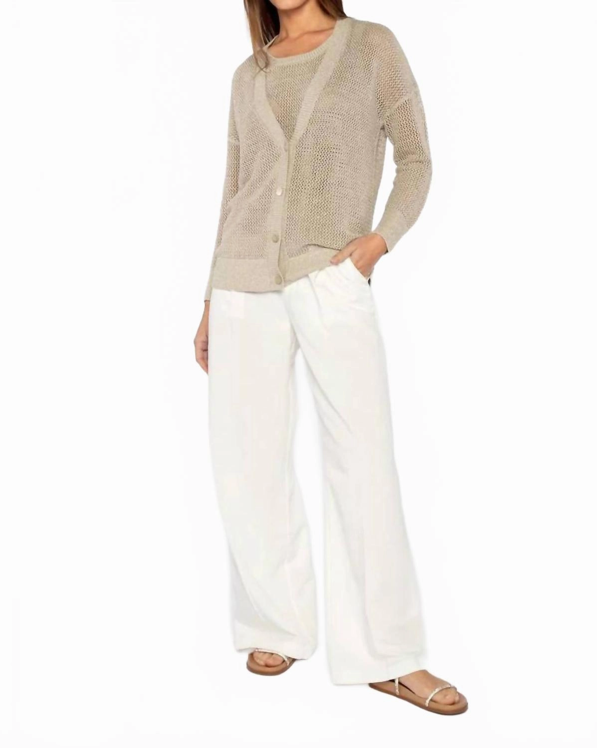 Chilly Fit Wear Lurex Mesh Cardigan In Sandstone