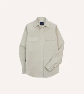 Road Trip Ready Festive Look Ecru Corduroy Two-Pocket Western Shirt