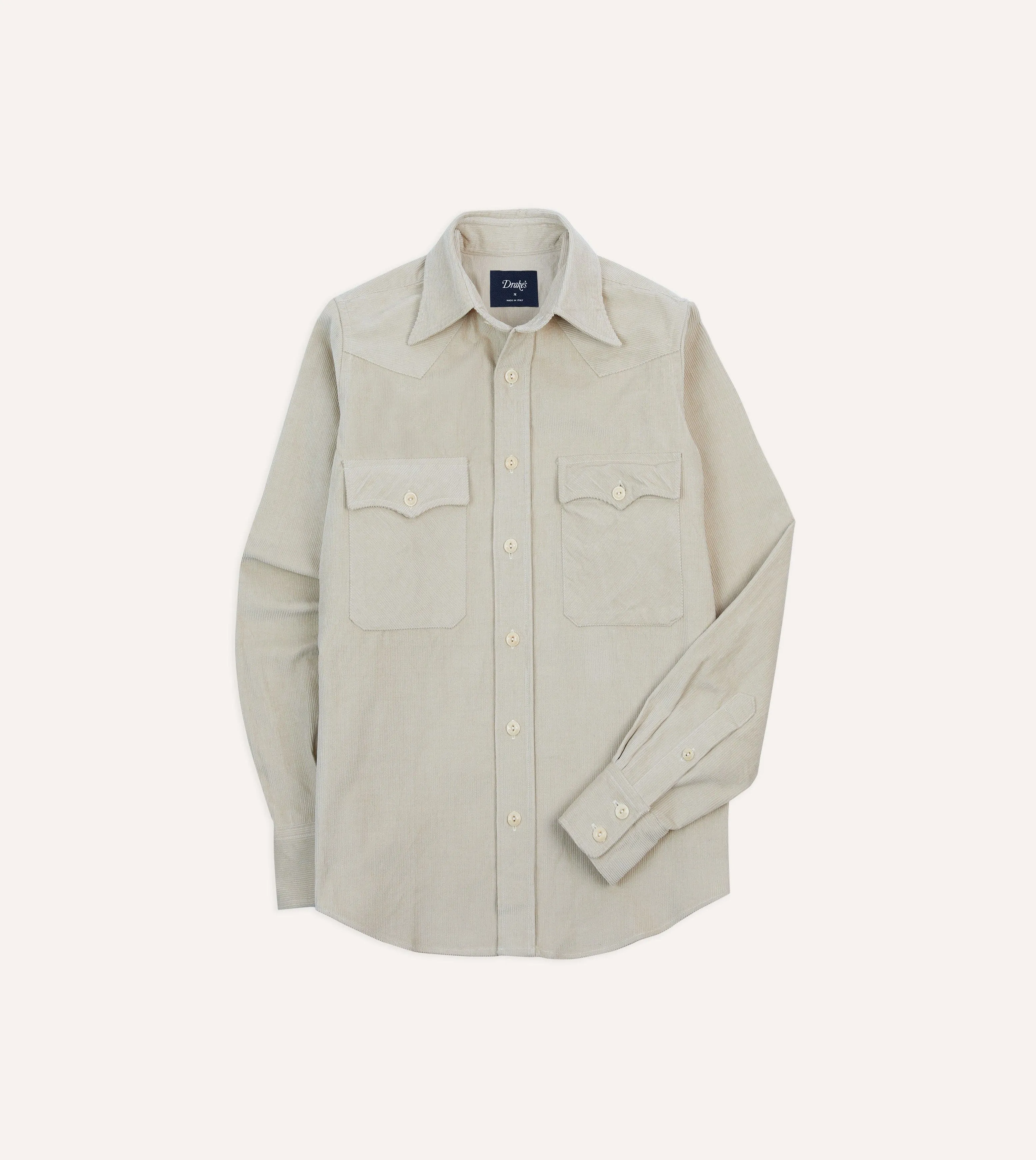 Road Trip Ready Festive Look Ecru Corduroy Two-Pocket Western Shirt