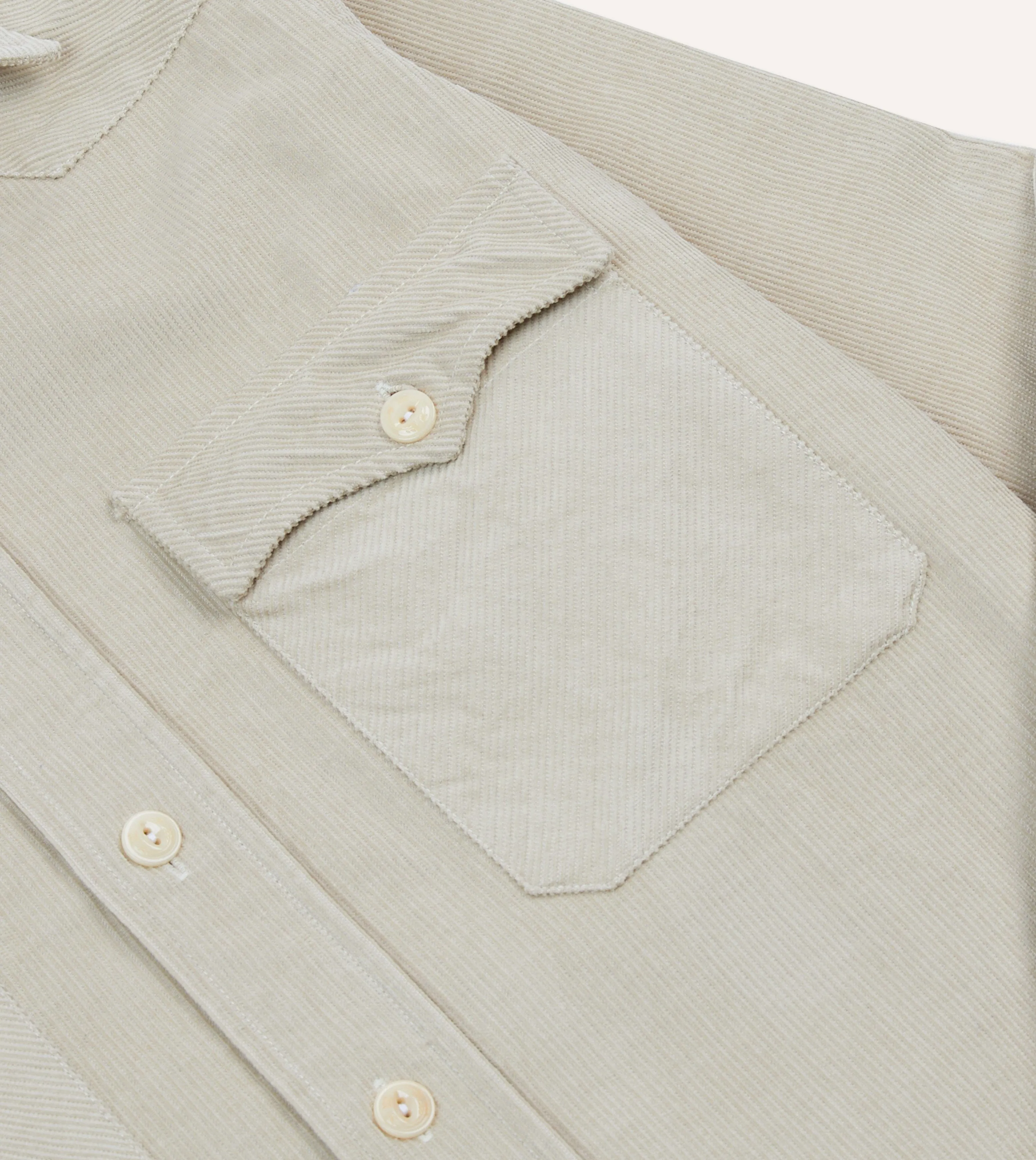 Ecru Corduroy Two-Pocket Western Shirt wrinkle free Comfort Stretch