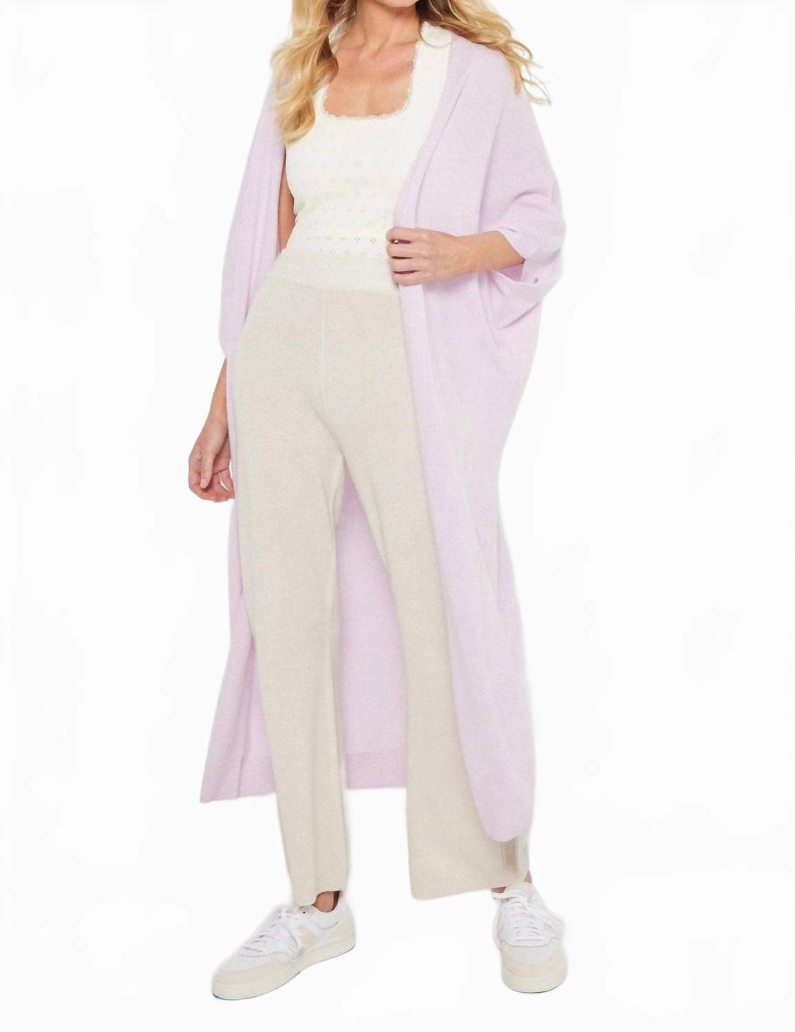 Uptown Duster Cardigan In Iced Lilac Reinforced Shoulder Design Long Lasting Elasticity