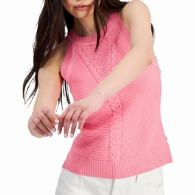 Knitted Layering Eco Friendly Yarn Blend Womens Cable Knit Sleeveless Halter Sweater