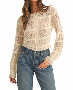 Macayla Button Down Knit Sweater Cardigan In White Chilly Day Layers Comfy chic