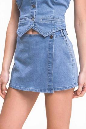 Sports Wear Snap-On Button Denim Skorts In Lt.blue-168467