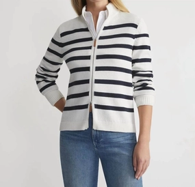 Stripe Cotton-Silk Zip Cardigan In Cloud Multi Black/white Quick Knit