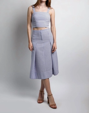 Functional Look Kyra Midi Skirt In Blue Seersucker