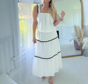 Modern Chic Stretch Comfort Mack Tiered Midi Skirt Set In Off White